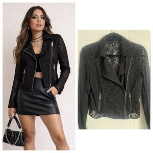 Black Lace Moto Jacket S Y2K Gothic Biker Night Out Guess Blazer